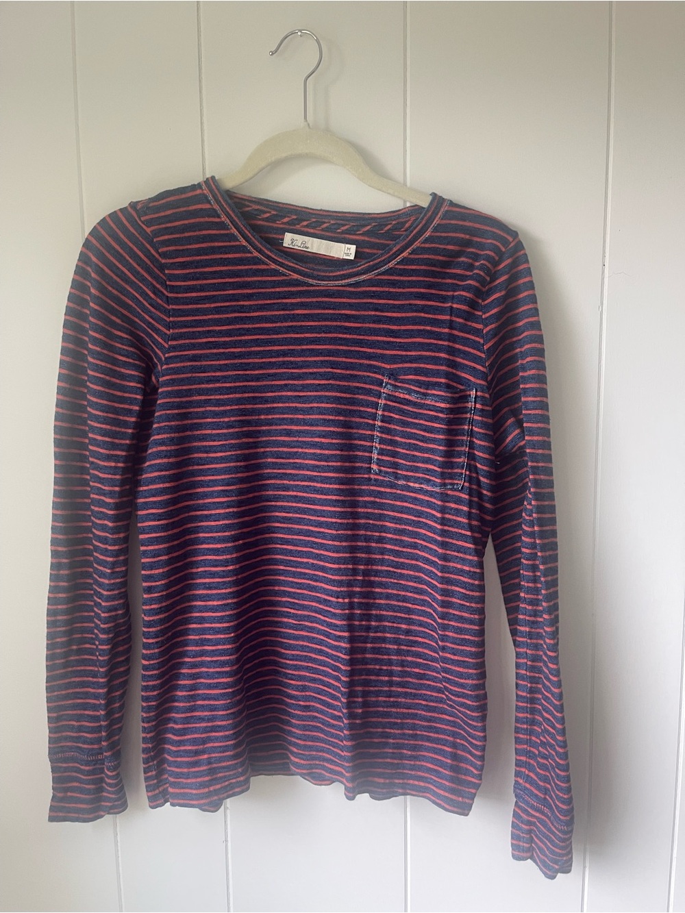 Madewell Navy and Red Striped Long Sleeve Tee